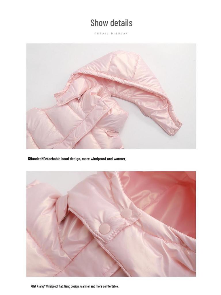 Kids' Hooded Down Cotton Vest: Thickened Sleeveless Jacket for Girls (Autumn/Winter).