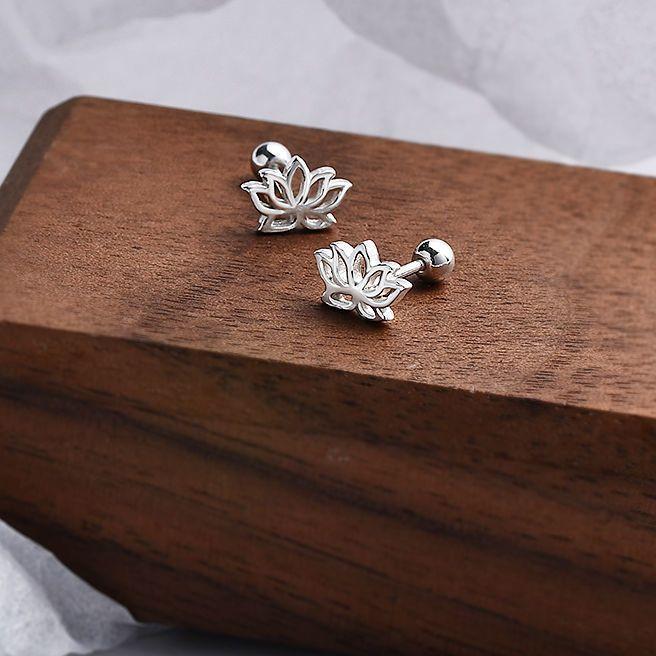 925 Silver Hollowed Lotus Flower Stud Earrings For Women Luxury Elegant Jewelry