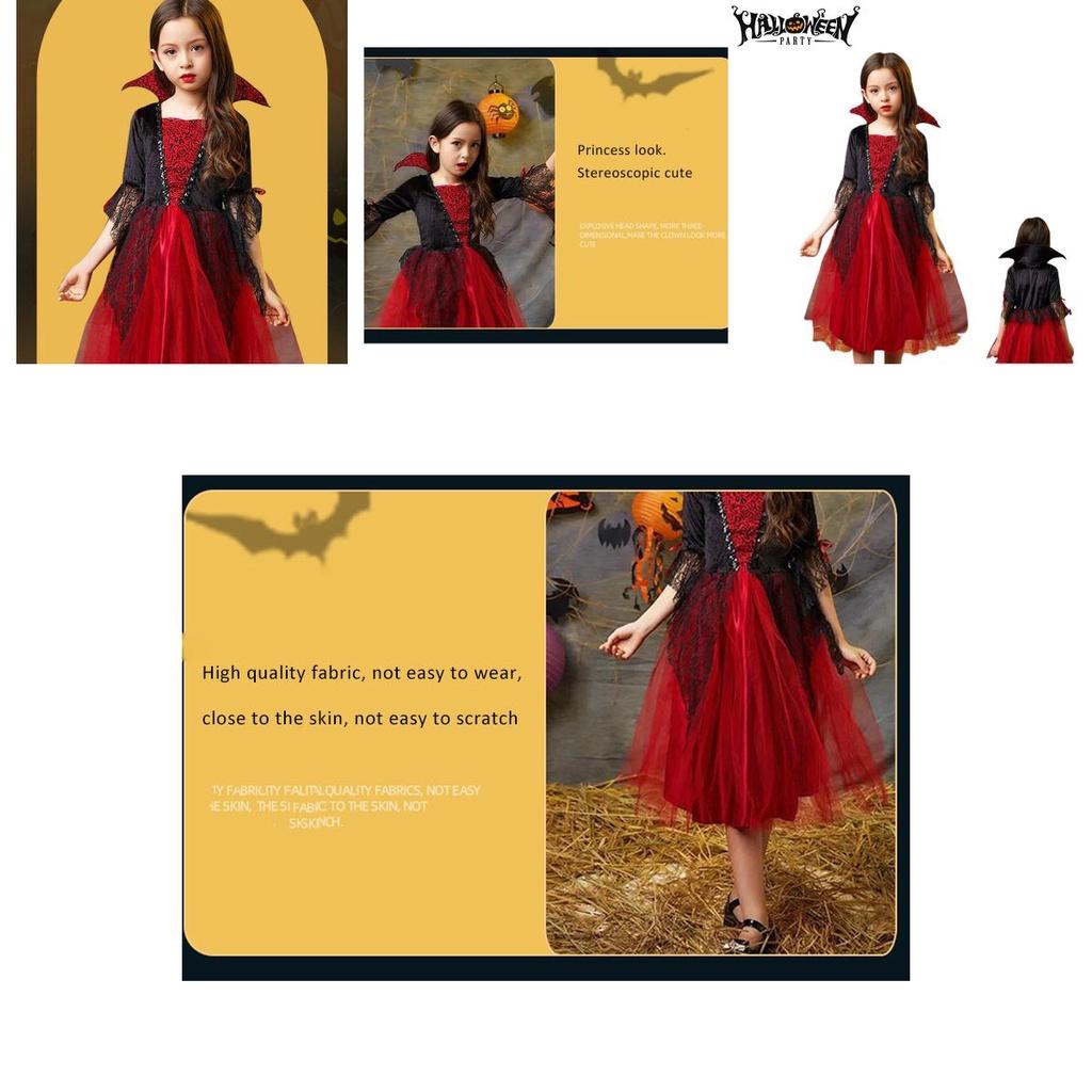 Kids Halloween Wicked Vampire Cosplay Costume Red Tulle Skirt Fancy Dress Party