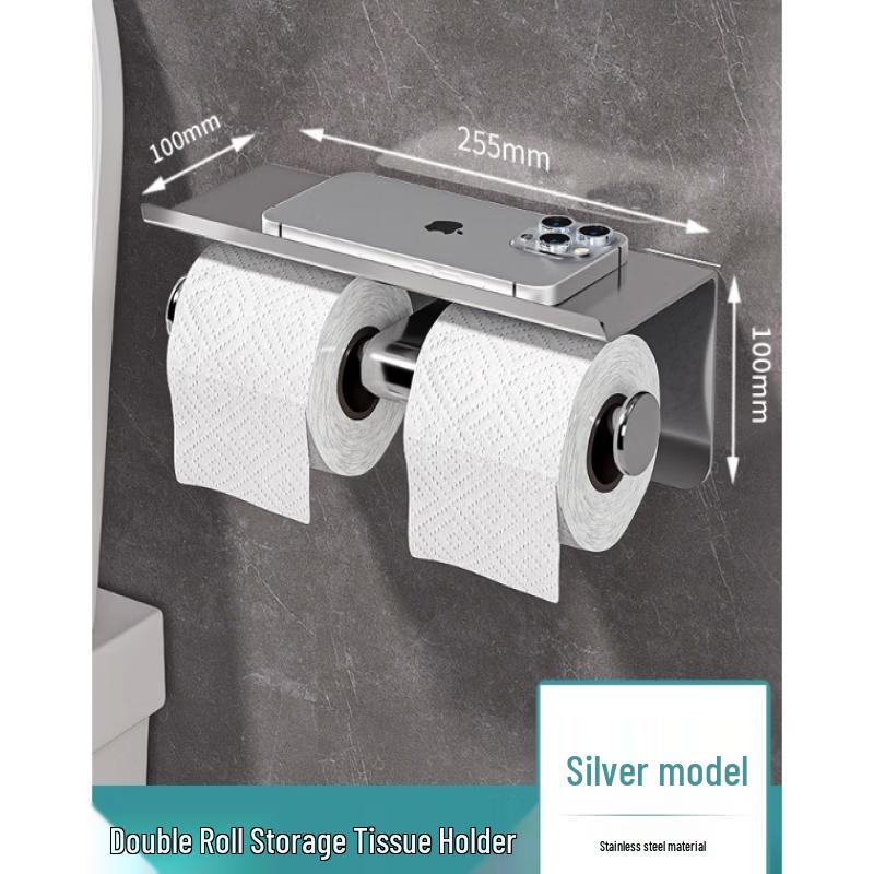 Stainless Steel Double Roll Toilet Paper Holder with Phone Shelf