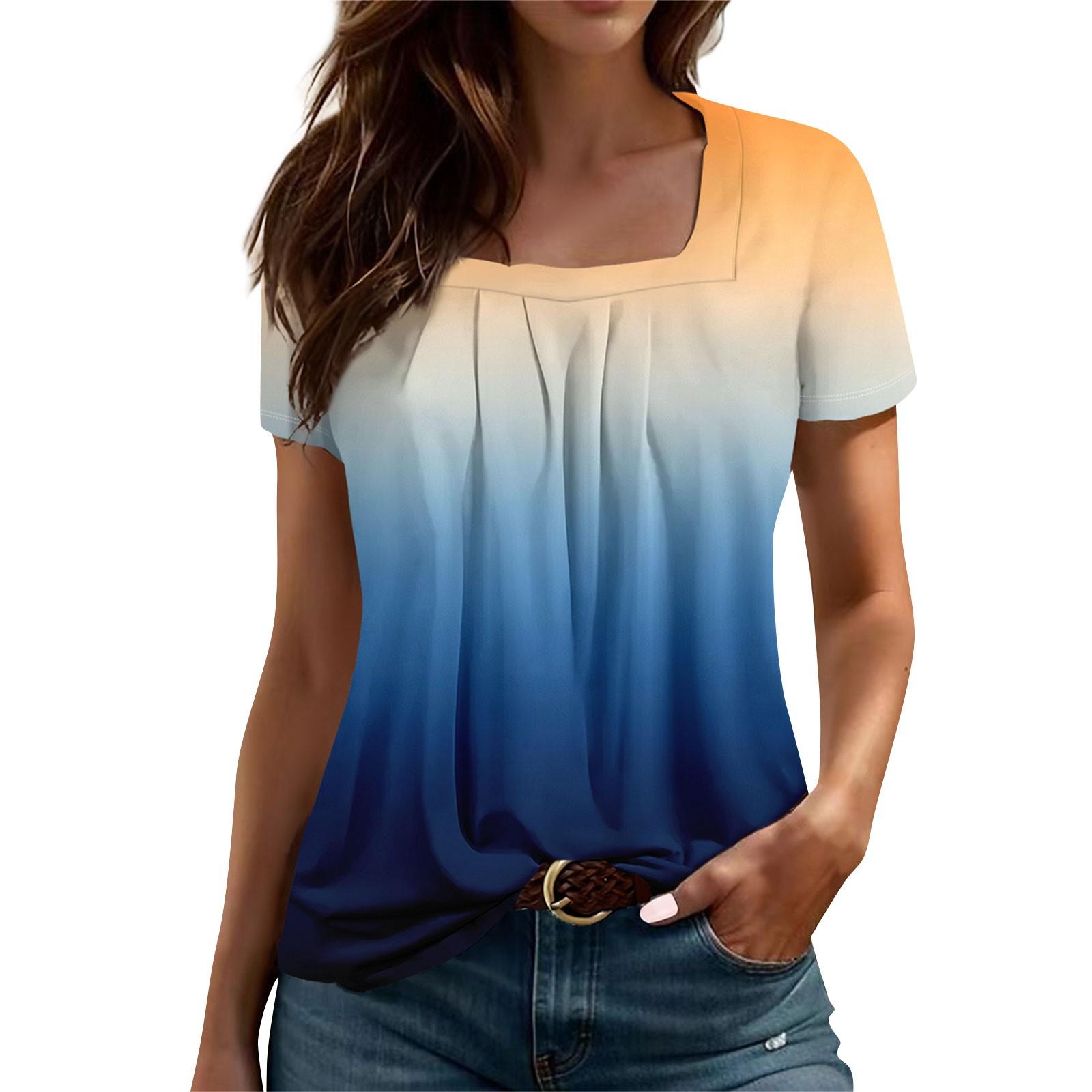 Женский повседневный плиссированный топ с короткими рукавами с квадратным вырезом — фото 3