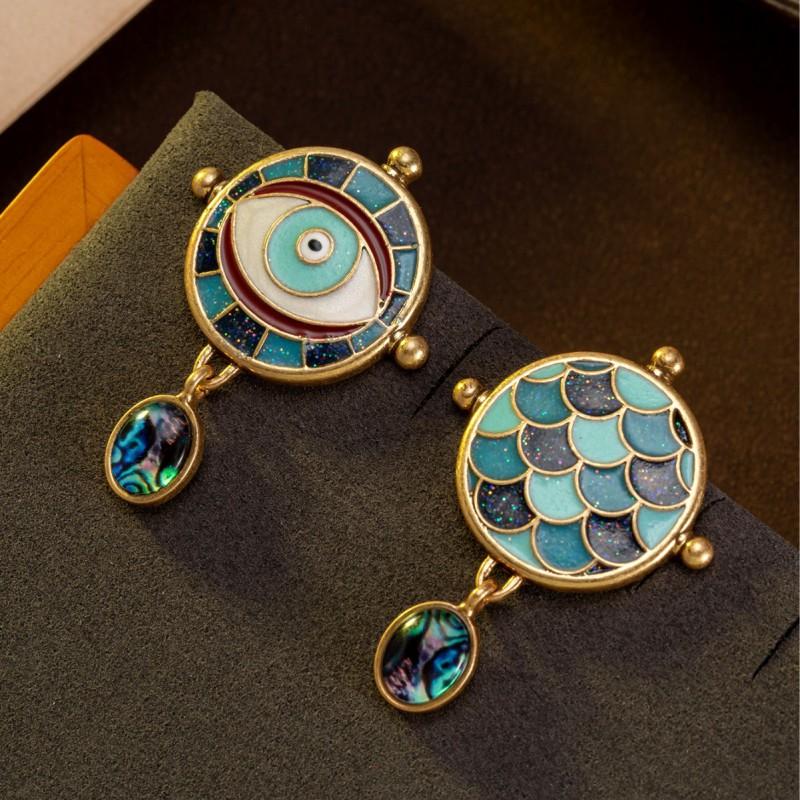 Vintage Sparkling Enamel Eye Earrings Personalized Versatile Scales