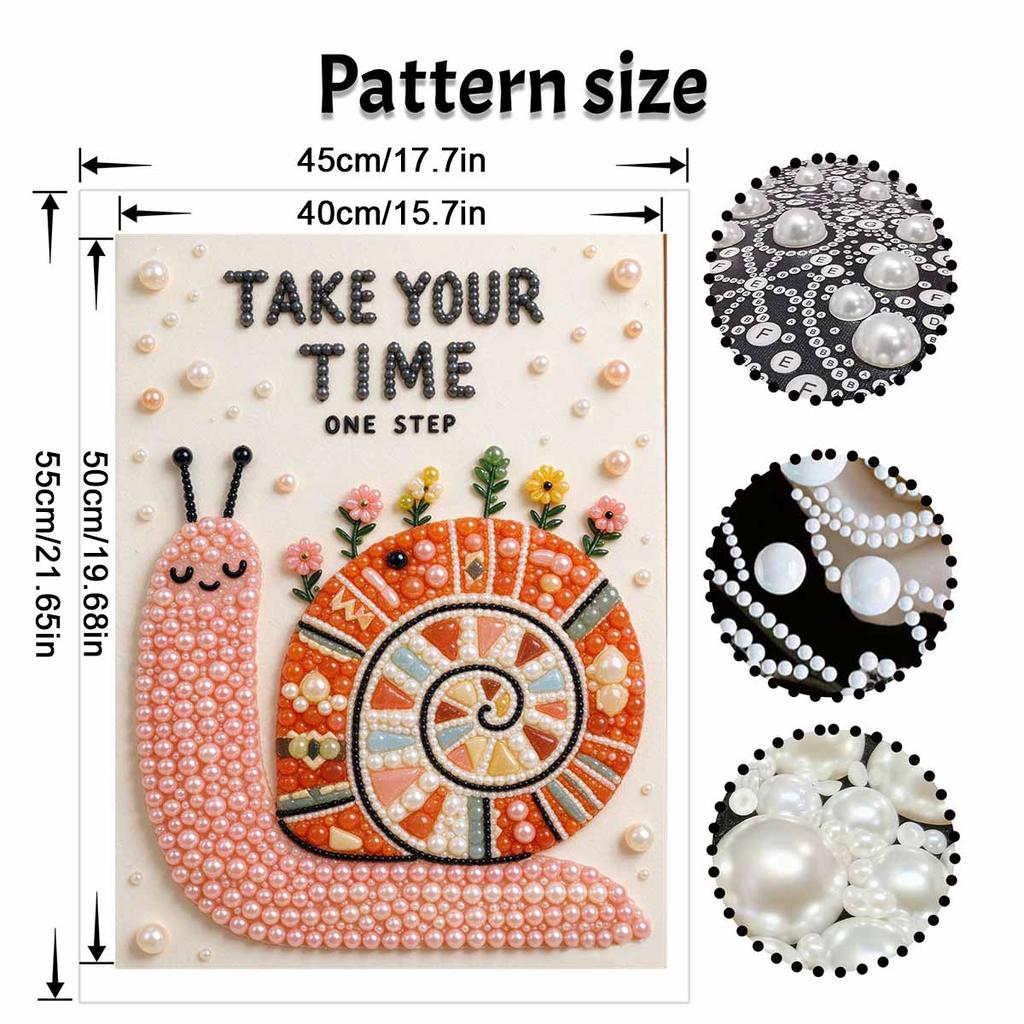 Creative Pearl Art on Stretched Frame Snail with Flowers Quote Take Your Time DIY Sparkling Bead Canvas Relaxing Handmade Craft Gift for Kids