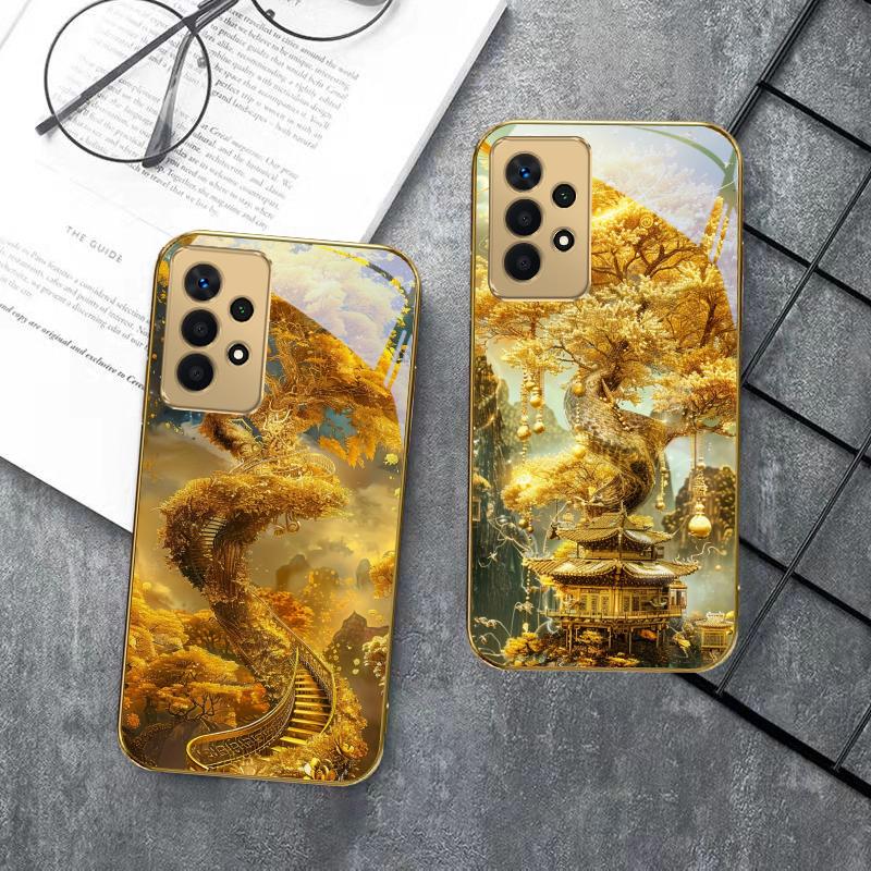 Mythical Golden Dragon For Samsung A 01 52S A04 A05S A10 A12 13 22 23 24 36 42 M02 Note 10 20Ultra 8 9 Golden glass phone case