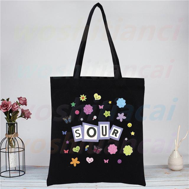 Olivia Rodrigo Canvas Tote Black Bags Harajuku Casual Donna Ragazza Tote Eco Shopper Singer Sour Shoulder Bags