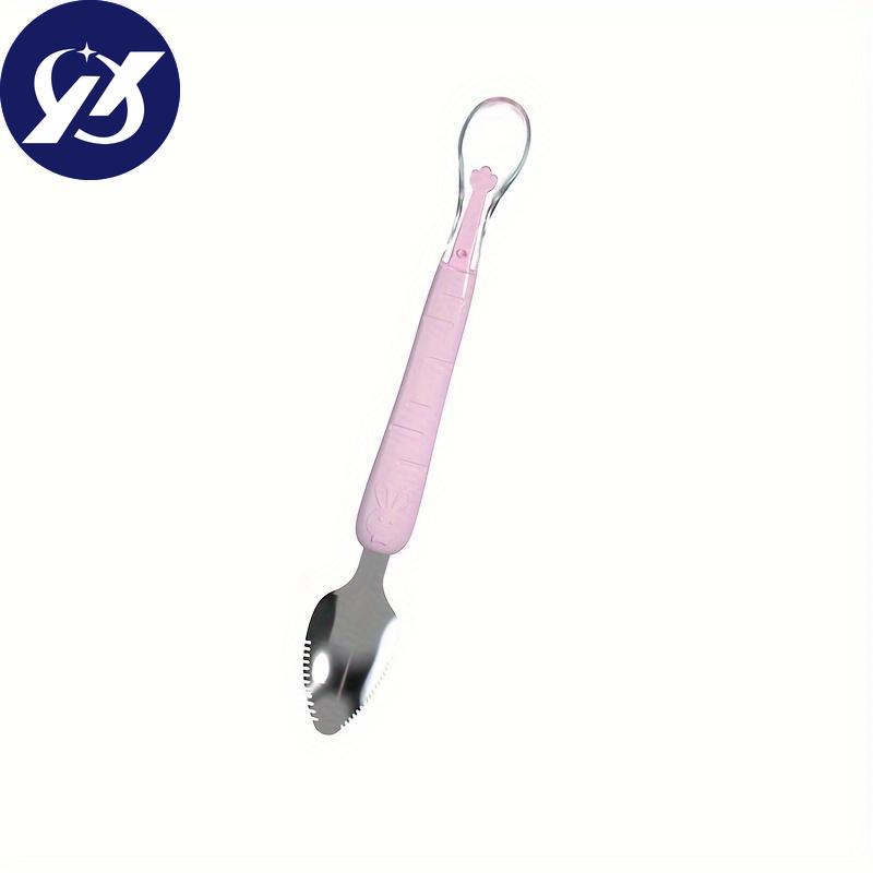 1 szt./2 szt. Podwójna silikonowa łyżka do jedzenia do restauracji, miękka silikonowa łyżka do karmienia jedzeniem, łyżka do skrobania owoców ze stali nierdzewnej do przecierów