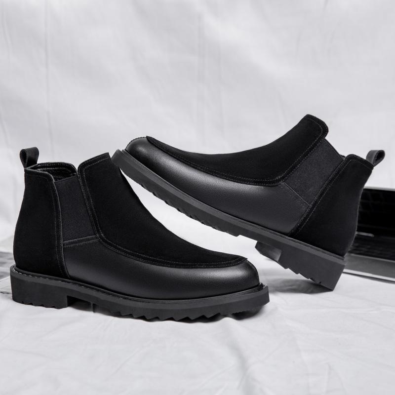 Fashion 2025 Men's Leather Chelsea Boots Black British Style Business Dress Shoes Thick Bottom Chelsea Boots Male Fashion Casual Shoes