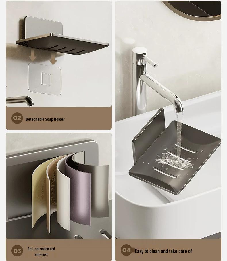 Gun Gray Aluminum Wall-Mounted Soap Dish - Creative Draining, Punch-Free Holder for Bathroom Storage