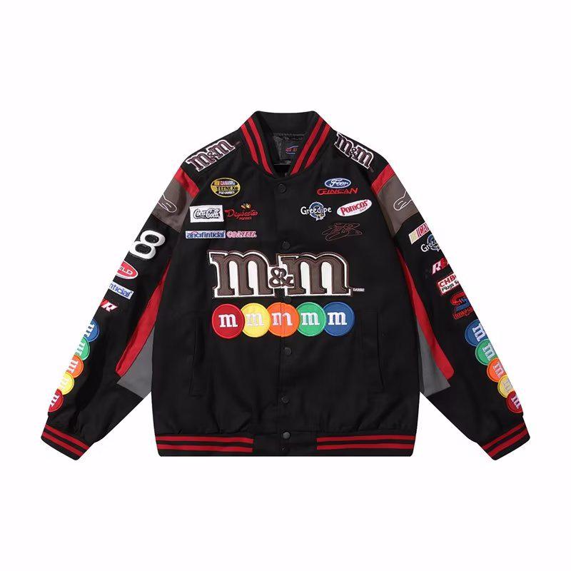 

M Bean 2026 Trendy Embroidery Baseball Jacket - Loose Fit, European-American Hip Hop Style 3XL чорний