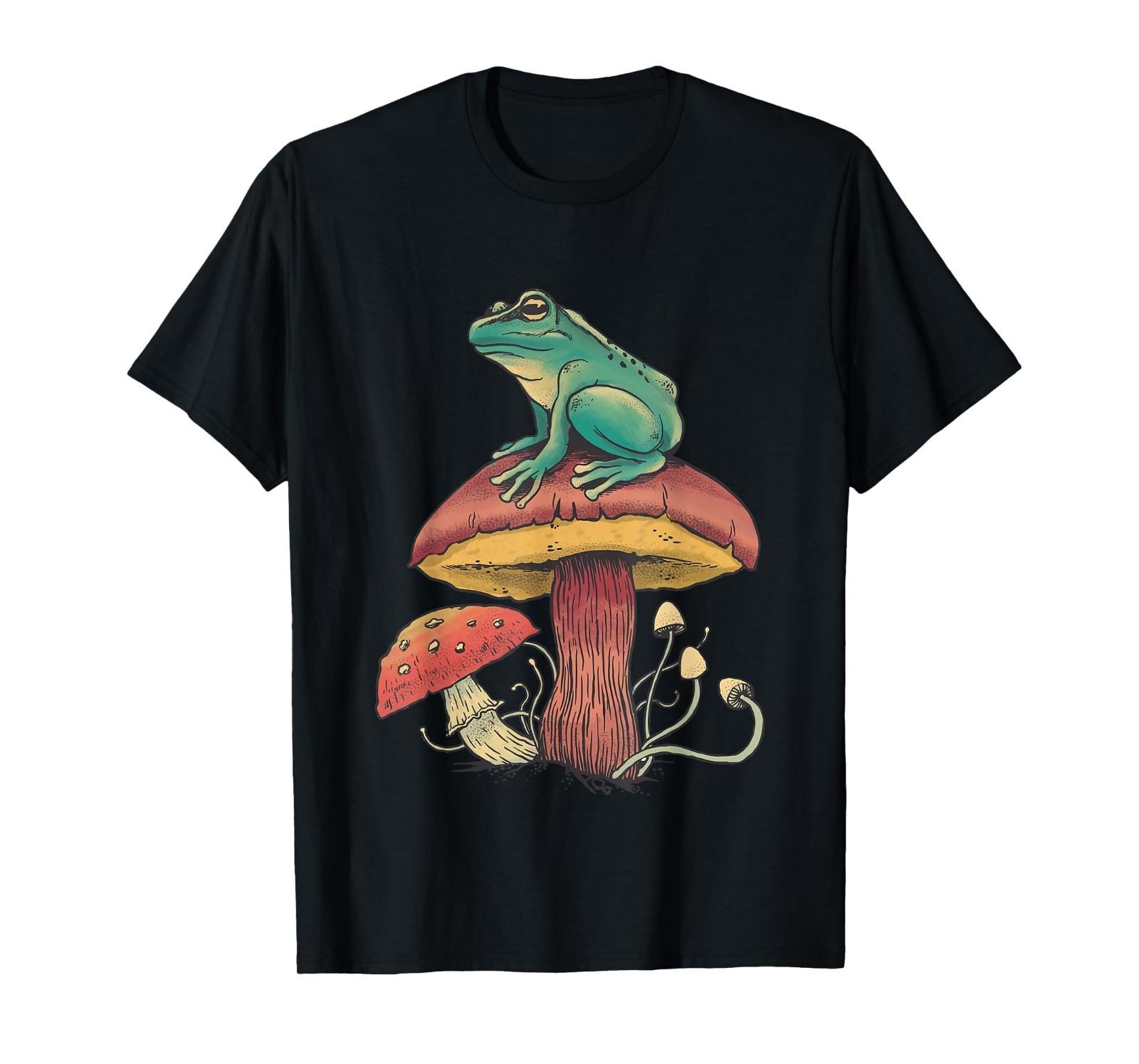 Frog Mushroom Animal Motif Woman Man Mushrooms Animal 100% Cotton T-shirt Mens Tees Top S