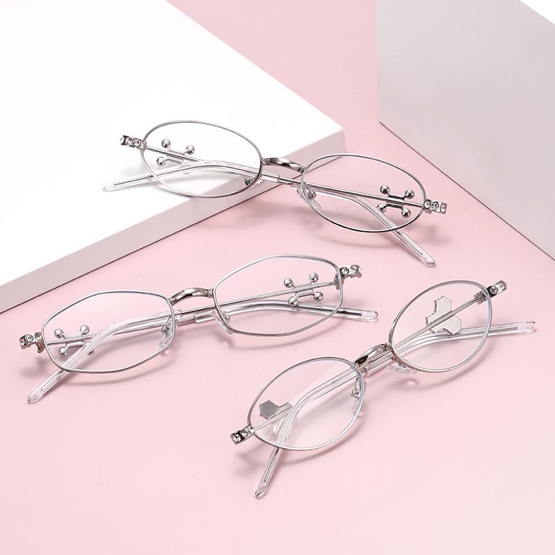 Neue Mode Diamantverzierter Damen-Klick-Brillengestell Rhombus Mehrwinkel Metallverziert Street Style