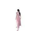 French seaside vacation style temperament waist long dress mesh design sense thin gentle square neck mint dress