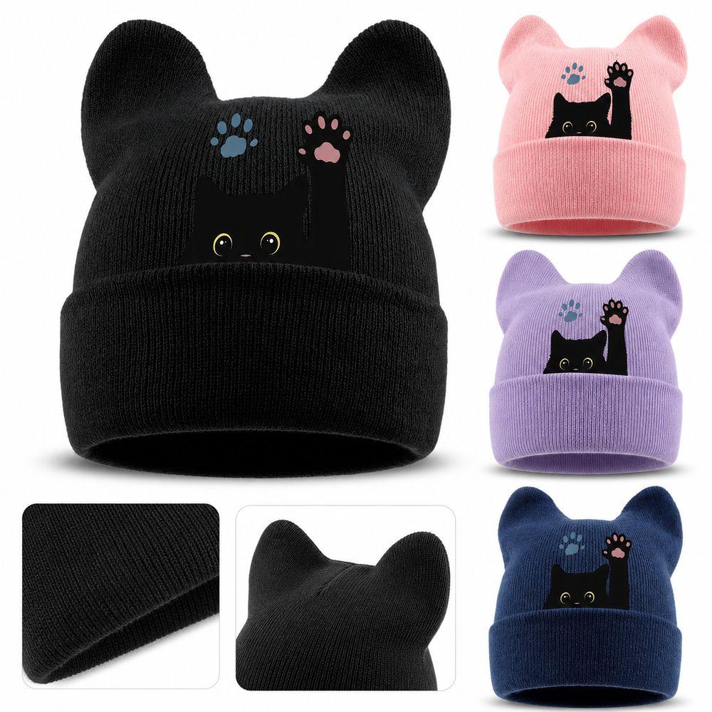 Stretchable Winter Knit Hat Knit Brimless Skull Cap New Cat Ear Beanie Hat Spring Autumn Winter