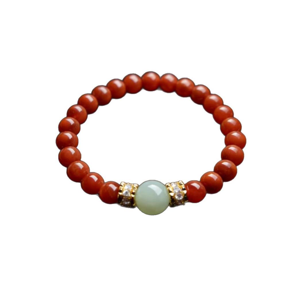 Unisex Red Agate & Hetian Jade Zodiac Bracelet, Prayer Beads, Retro Style