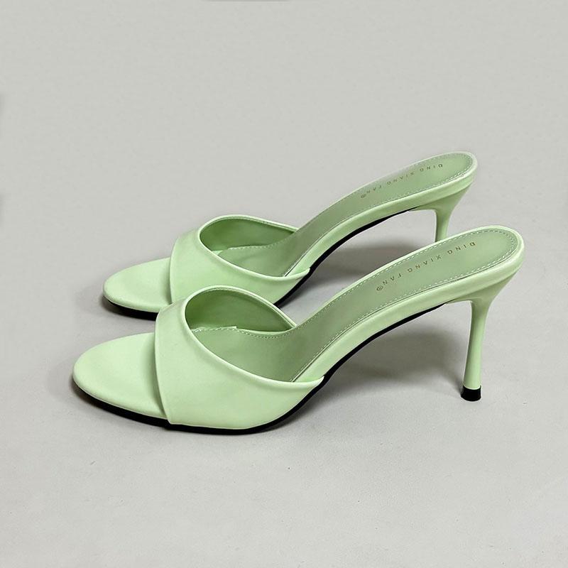 Fashion Heeled Footwear Female Slides Women Slippers Summer Spring Fashion Round Toe Ladies Thin Heels Slippers Sandals Pumps Shoes