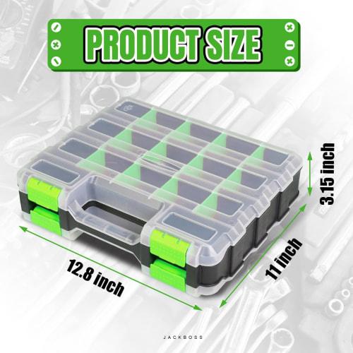 JACK BOSS Parts Case, Double-Sided Organizer, Small Item Storage Case, Green, 1 Pack, 330mm Wide X 285mm Deep X 100mm High, TJB322-G