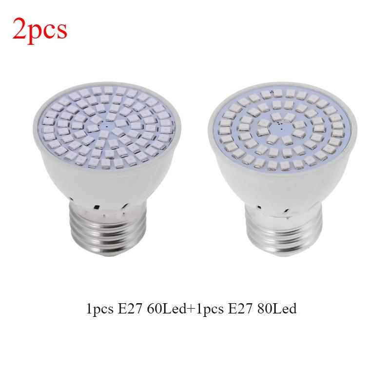 

2 шт. E27 220 В светодиодный фитолампа для растений, лампы для выращивания растений, лампы для цветочных растений 1pc 80Led+1pc 60Led
