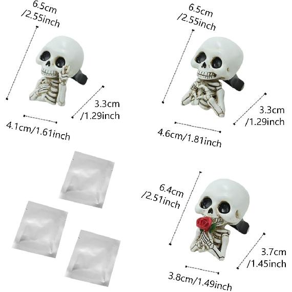 Set of 3 Halloween Skull Decor Cute Car Air Freshener Vent Clips, Resin Skeleton Holding Rose Car Diffuser Romantic Dashboard Decorations Auto