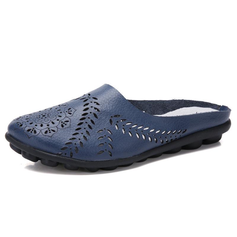Spring/Summer Women's Genuine Leather Casual Low-Top Flat Slippers, Sizes 35-46, Plus Size Available