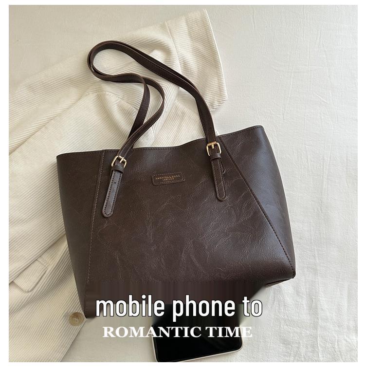 2025 Retro Korean Style Chic Large Capacity Solid Color Womens Shoulder Tote Bag