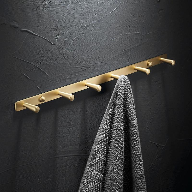 Brushed Gold Towel Hanger Brass Robe Hooks Clothes Hat Hook  Row Robe Hook Bathroom Brass Bath Hardware Set Kitchen Hanger