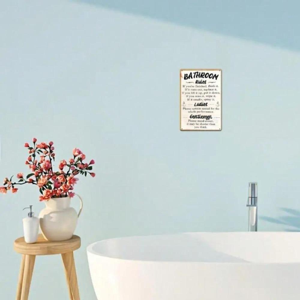 Vintage Bathroom Rules Metal Sign Retro Wall Decor Iron Tin Art Home Cafe Office