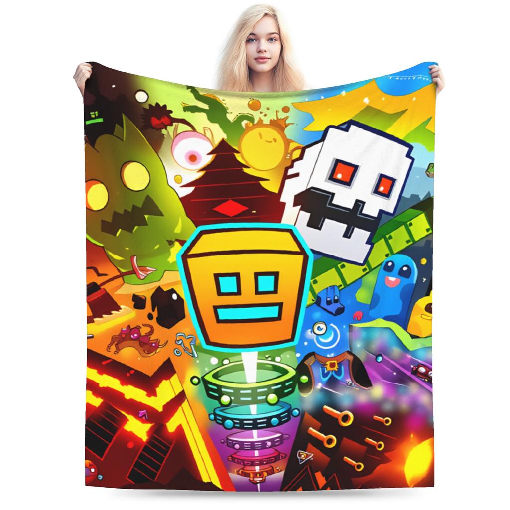 Geometry Dash Difficoltà Demon Faces Coperta Peluche Ragazzo Ragazza Coperta Plaid in Flanella Per Esterno Calda Morbida Copriletto
