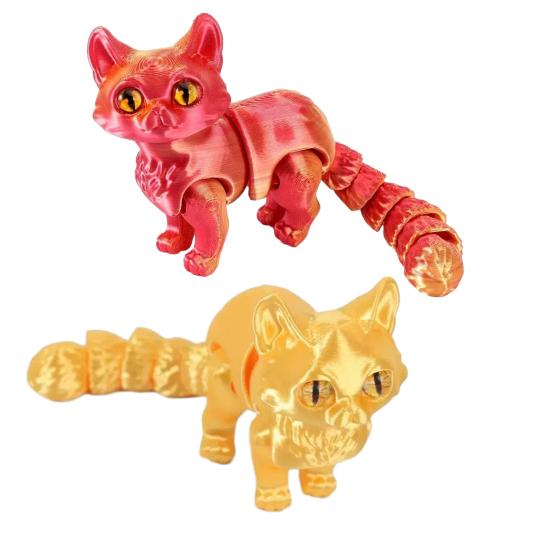 2Pcs 3D Printed Cat Figurine Movable Joints Cat Figure Articulated Animal Model Fidget Toy Home Office Bookshelf Desktop Decoration Ornament