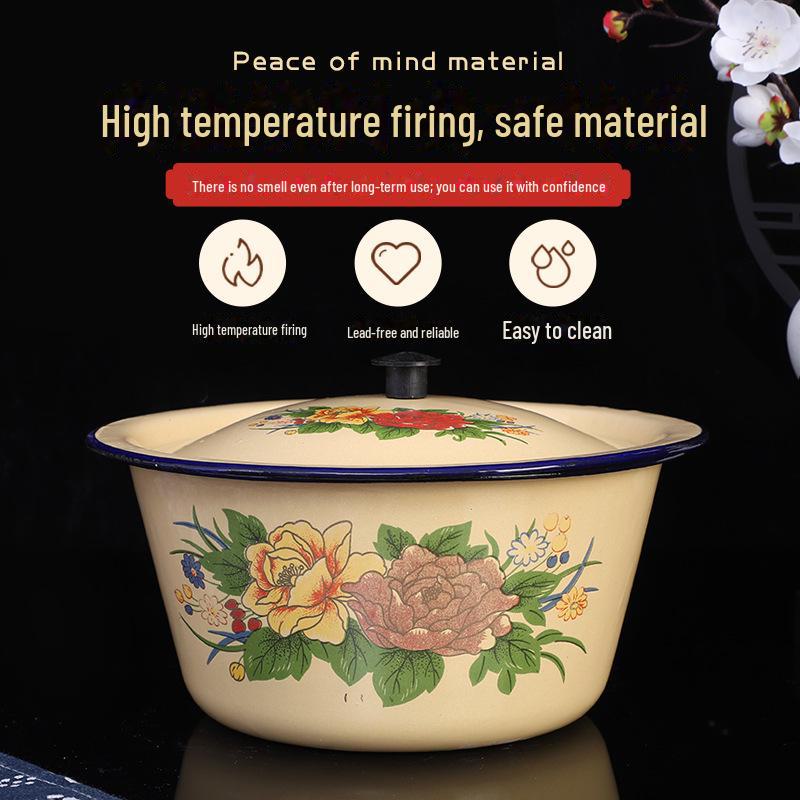 Vintage Yellow Enamel Wash Basin - Nostalgic Retro Soup Bowl