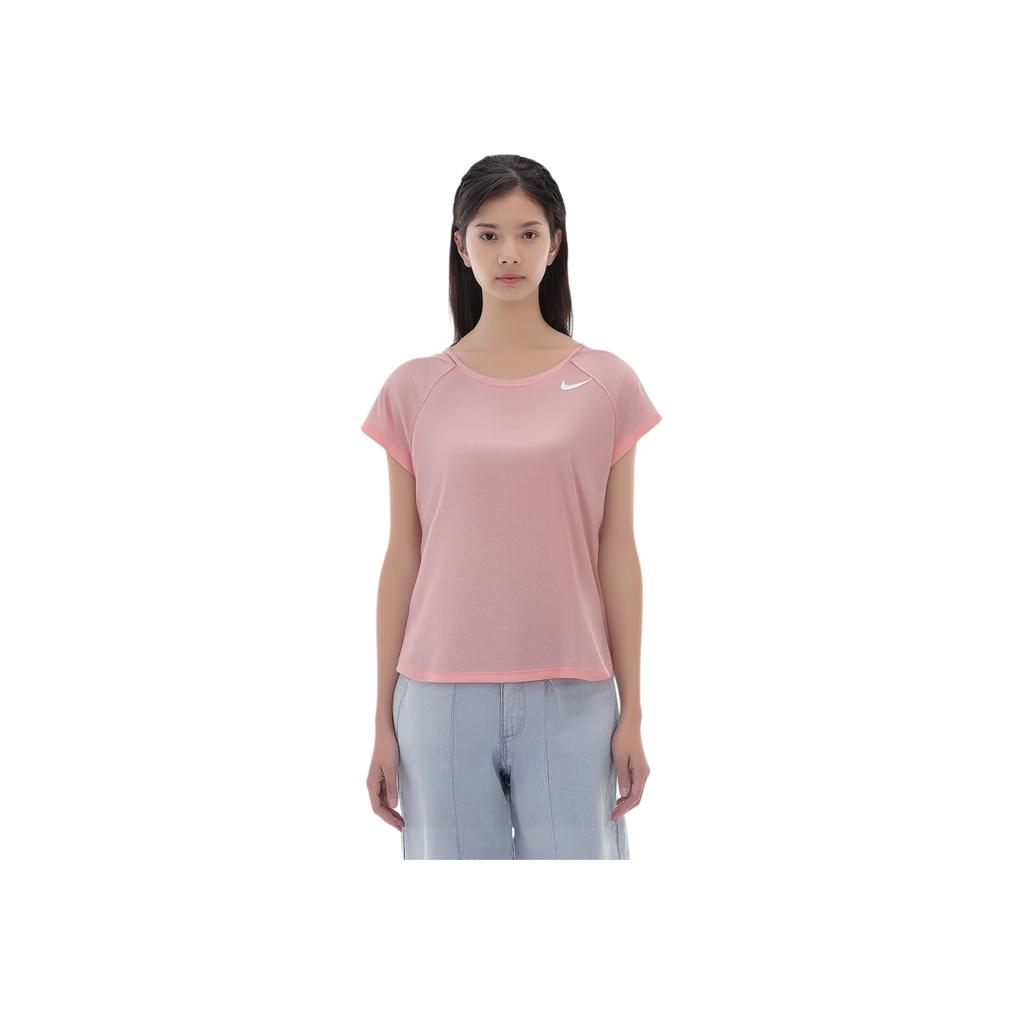 Nike As W Nk Tailwind Top Ss Cool Lt Solid Logo Print Breathable Round Neck Short Sleeve T-Shirt Women tops Pink AJ6485-646