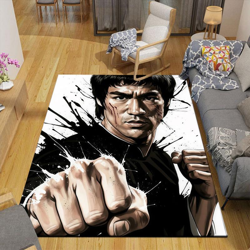 Bruce Lee Home Sofa Decoration for Living Room & Bedroom, Non‑Slip Play Flannel Floor Mat for Game Room