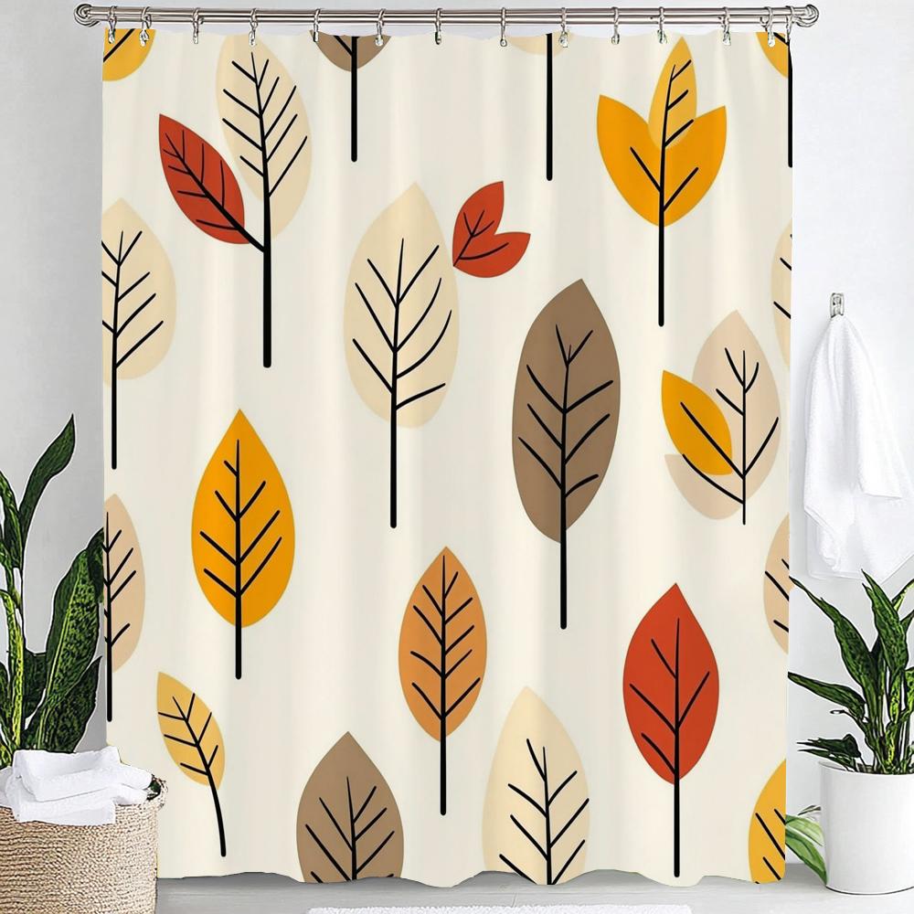 1Pc Autumn Leaf Print Polyester Shower Curtain Bathroom Decoration Curtain,Hanging Curtain With Hooks Machine Washable
