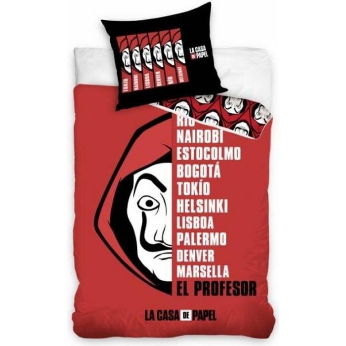 Housse de couette - CARBOTEX - La Casa de Papel - 140 x 200 cm - 100% coton - Licence officielle