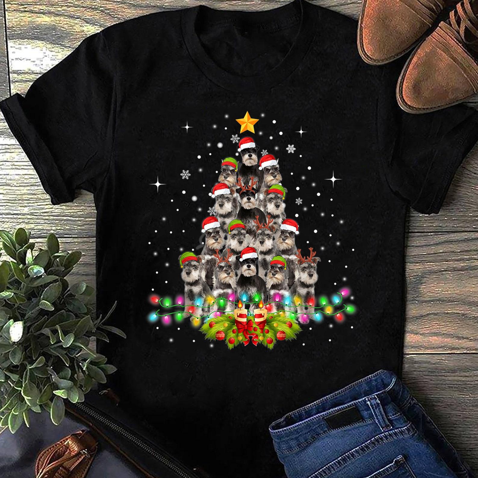 Schnauzer Dogs Tree Christmas Xmas Pet Animal Dog T-Shirt - Gift for Dog Lovers - Funny Dog - Schnauzer Lovers - Mother s Day L
