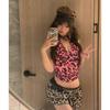 Top American Retro Stampa Leopardo Scollo a Scollo Americano Canotta Vestibilità Aderente Senza Maniche Schiena con Laccetti Top Canotta Donna Estetica Y2K Stile di Strada