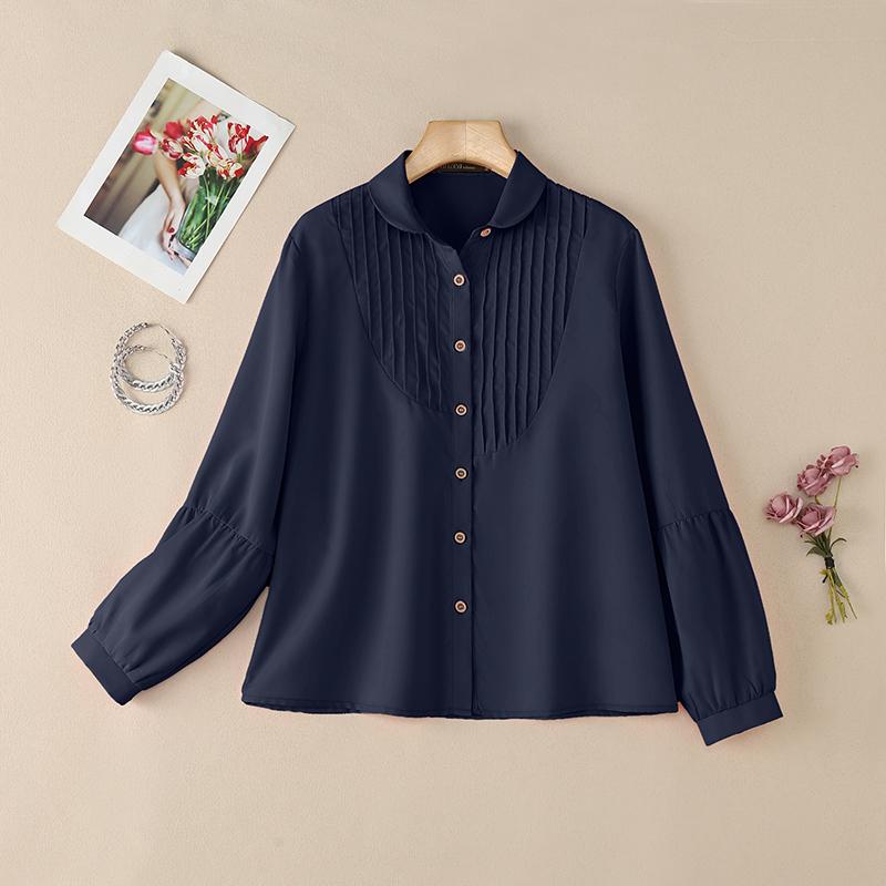 ZANZEA Kadın Rahat Yakası Açık Düz Renk Bol Uzun Kollu Bluz