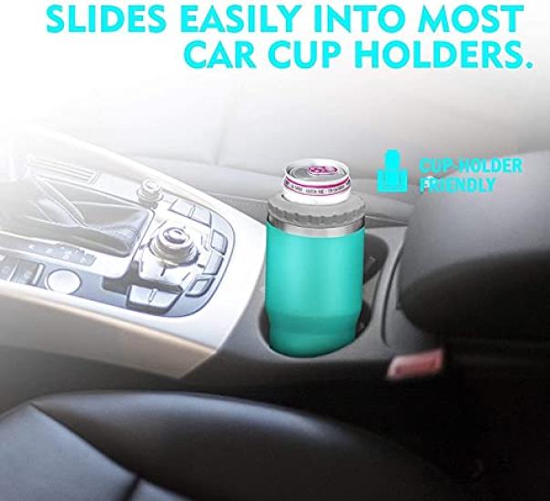 INIBULAM 4 in 1 Stainless Steel Beer Can 14oz Double Insulated Can Cooler Holder, Cold/Hot (Light Blue)