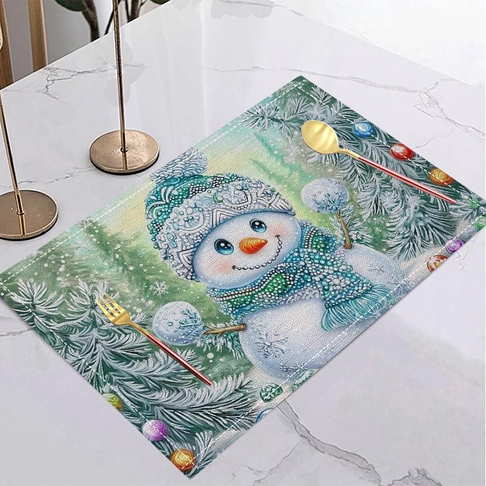 Christmas Snowman Placemat Party Decoration Placemat Restaurant Tableware Insulation Mat Christmas Gift New Year Decoration