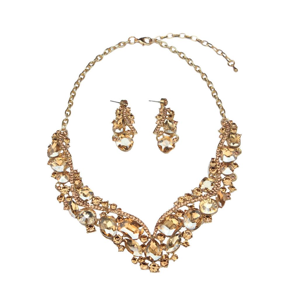 2026 European and American Bridal Banquet Dresses Rhinestone Necklace Earring Set Women's Collarbone Chain Fashion Accessories