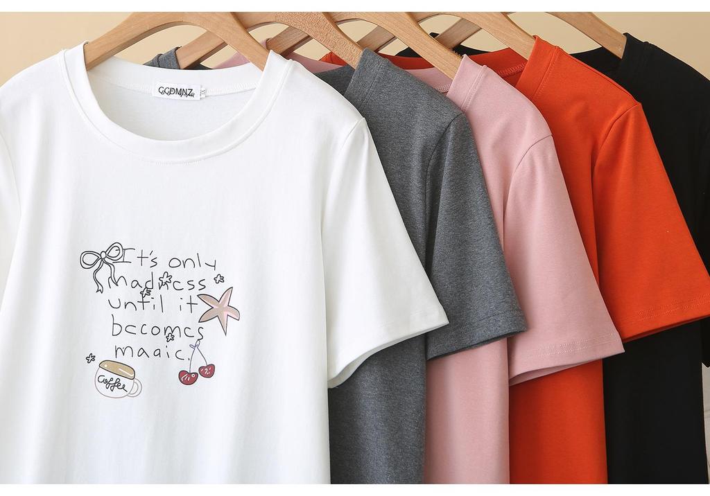 2026 Summer Plus Size Slimming Cotton Printed T-Shirt - Short Sleeve Round Neck Casual Top for Women