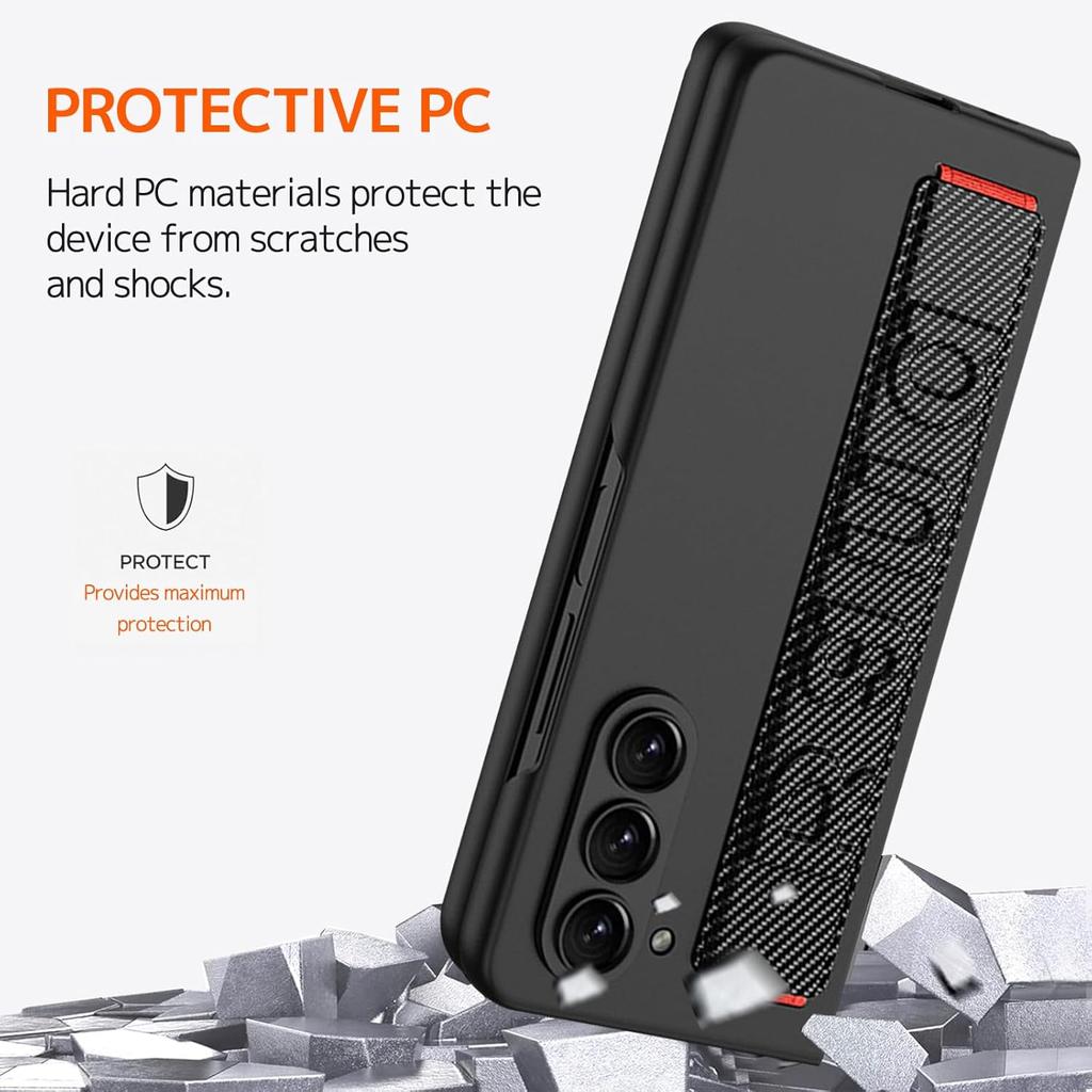 NINKI Compatible Samsung Galaxy Z Fold 6 Case Carbon Fiber with Strap,Shockproof Slim Cover Screen Protector Case for Samsung Z Fold 6 Phone Case