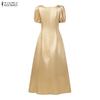 ZANZEA Women Casual Square Collar Summer Short Sleeve Party Long Dress