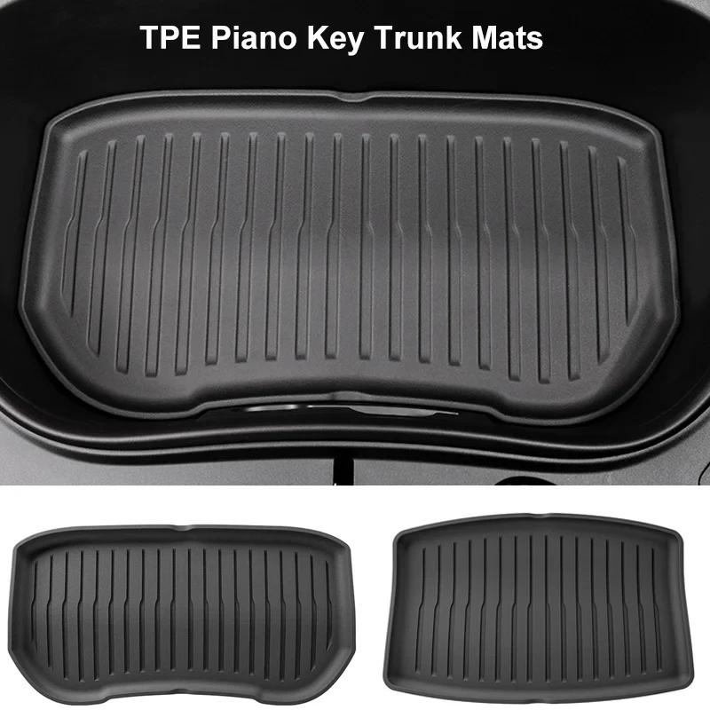 Tapetes de Porta-malas para Tesla Novo Modelo 3 Highland 2024 TPE Impermeável Resistente ao Desgaste Almofada de Pé Tapete de Porta-malas Dianteiro Traseiro Acessórios para Carro