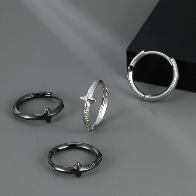 Men's Trendy Silver Stud Earrings: High-End Punk Style Ear Hoops