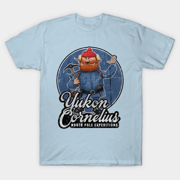 

Men Black Print T-shirt Yukon Cornelius North Pole Expeditions No-Cut Transfer Paper Print Cotton Tshirt S светло-синий