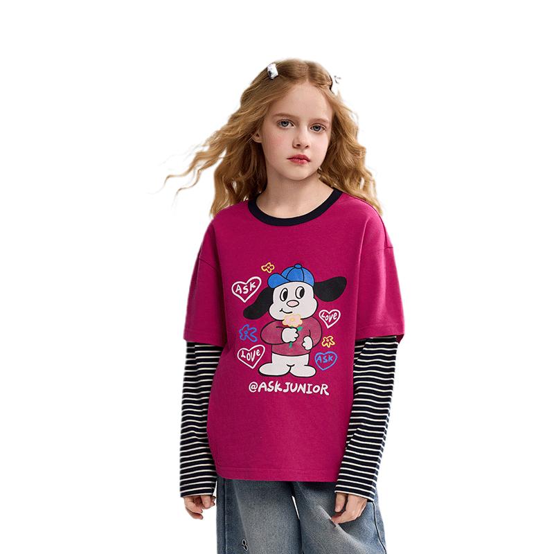 

ASK JUNIOR Girls Retro Color Block Faux Layer Short Sleeve Tee 130