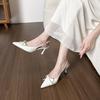 New sweet bow French pointed back empty high-heeled shoes white fairy temperament high-heeled sandals woman