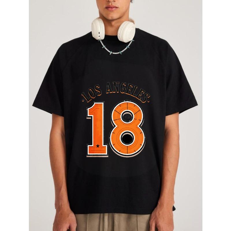 Los Angeles 18 Number Print T Shirt White Casual Streetwear Fashion Top for Men and Women Unisex Urban Style Graphic Tee Daily Wear