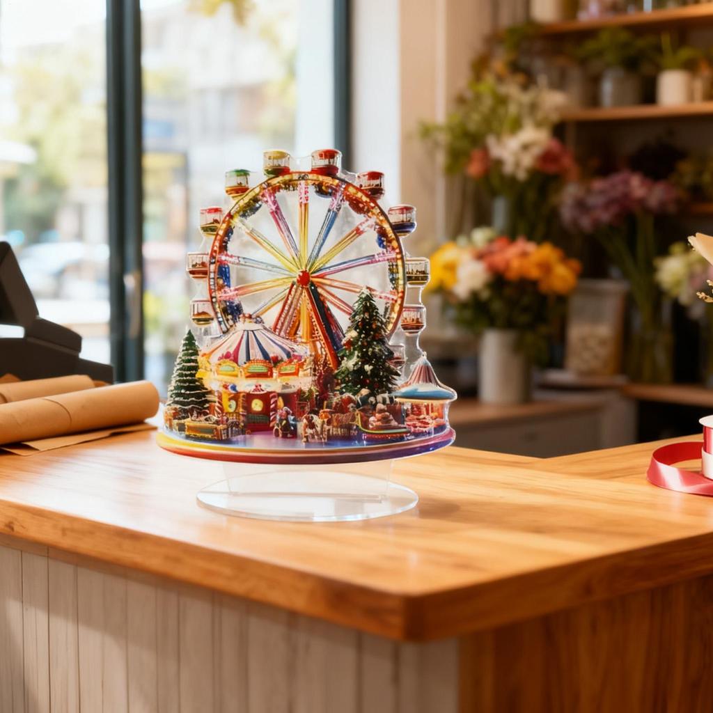 2D Acrylic Ferris Wheel Decor Flat Figurines Ferris Wheel Christmas Tree for Thanksgiving Birthday Offices Home Room Door Window