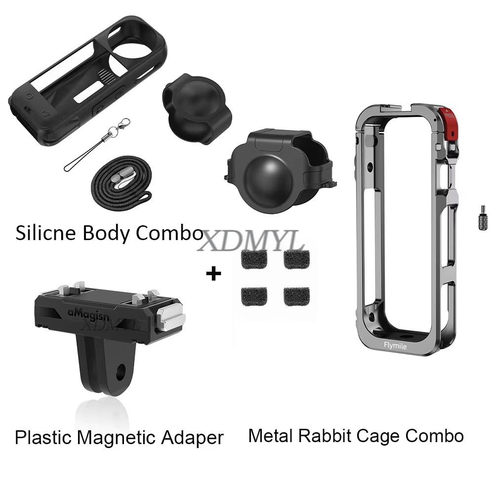 Aluminum Alloy Protective Case For Insta360 X5 Camera Frame Rabbit Cage With Silicone Lens Cover Cold Shoe and 1/4" Threads